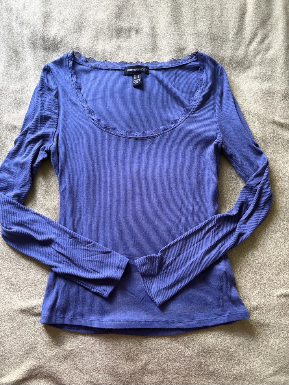 ribbed blue lace long sleeve